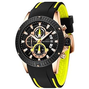 AIMES Heren Horloges voor Mannen Casual Chronograaf Waterdicht Sport Militair Horloge Analoge Quartz Beweging Stijlvolle Luxe Jurk Polshorloge Elegant Gift Horloge voor Mannen, Geel, Chronograaf