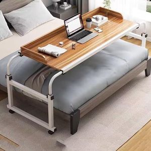 YUZDNM Mobiele laptoptafel - tafel boven bed tafel met wielen, boven bed bureau verstelbare hoogte en lengte rolbed tafel voor laptop en schrijven voor slaapkamer woonkamer (kleur: walnoot)