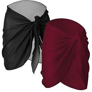 Sarong-omslagdoeken voor dames, badpakomslag, zwemrok, strandbikini-omslagdoek, zwemkleding, chiffon, 2 stuks, S