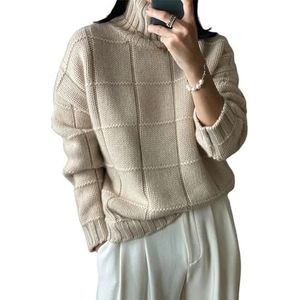 Losse Damestrui, Zachte Wintergebreide Trui Met Halfhoge Hals en Comfortabele Warmte(Apricot,XXL)