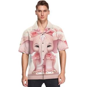 KAAVIYO Schattig roze olifant shirts voor mannen korte mouw button down Hawaiiaanse shirt voor zomer strand, Patroon, XL