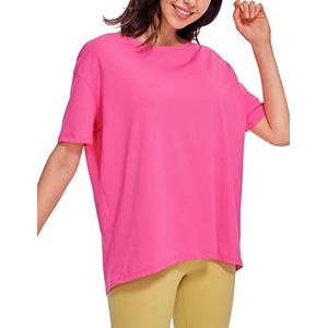 CRZ YOGA Damen Sport Top Fitness Kurzarm Leichte Sommer Loose T Shirt Atmungsaktiv Baumwolle Yoga Oberteile Sonic Pink L