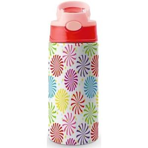 Kleurrijke Spiraal Patroon 12oz Water Fles met Stro Koffie Tumbler Water Cup Rvs Reizen Mok Voor Vrouwen Mannen Roze Stijl