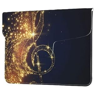 Gouden Muzikale Note Met Gevallen Glanzende Ster Print Lederen Laptop Sleeve Case Waterdichte Computer Cover Tas Voor Vrouwen Mannen