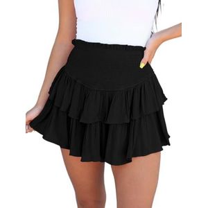 Lewey Sexy minirok met ruches en stijlvolle plooien | Modieuze effen kleur zomerrok voor dames, Zwart, S