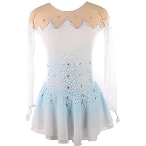 Nnnydjy Kunstschaatsdansjurken met lange mouwen Schaatswedstrijd kostuum voor dames en meisjes Modieus verloop Ritmische gymnastiekpakjes met kristal,Wit,11_13Years