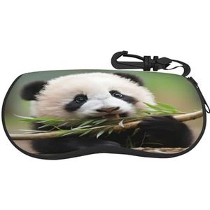 RAIZHE Leuke panda die bamboe eet, lichtgewicht en zachte brillentas, zonnebriltas met haak, ritssluiting, waterdicht materiaal, 6,7 inch lang, beschermt bril, Zwart, Eén Maat