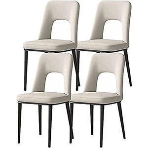 GEIRONV Moderne set van 4 eetkamerstoelen, gestoffeerde vrijetijdsbureaustoelen, koolstofstalen poten, keukenstoelen van kunstleer, mat leer Eetstoelen (Color : Beige gray, Size : 40x48x85cm)