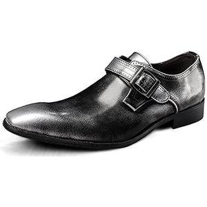 Oxford-schoenen for heren, slip op monniksband, vierkante teen, veganistisch leer, rubberen zool, blokhak, antislip, casual (Color : Grey, Size : 43 EU)