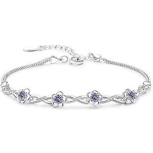 Armbanden 925 zilveren armband zirkoonkristal perzikbloesem bloem zilveren armband compatibel met vrouw charme sieraden cadeau Kleding, schoenen en sieraden (Color : Purple)