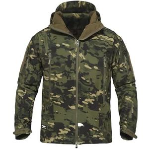 Heren Softshelljack, Fleece Winddicht Waterdicht Thermisch Tactisch Outdoorjack Wandelen Kamperen(Green CP camouflage,5XL)