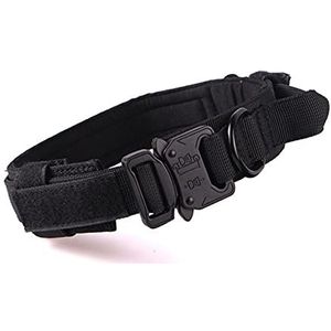 Tactische nylon halsband en riem Verstelbare trainingshalsband voor kleine middelgrote grote hond - Zwart, M