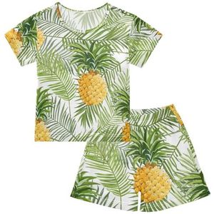 YOUJUNER Kinderpyjama set tropische palmbladeren ananas korte mouw T-shirt zomer nachtkleding pyjama lounge wear nachtkleding voor jongens meisjes kinderen, Meerkleurig, 14 jaar