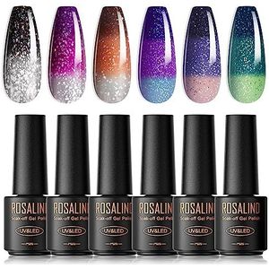 ROSALIND UV nagellak, 6 kleuren mini nagel uv gel thermo, UV nagellak set thermogel Soak Off nagellak French Manicure voor vrouwen moeder cadeau set DIY thuis