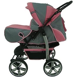 SaintBaby Kinderwagen 3-in-1 2-in-1 set Isofix Buggy combi-kinderwagen, King Car by SaintBaby Grey Powder Pink 78 3-in-1 (inclusief autostoeltje)