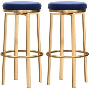 Barkrukken Barstoel 2 Stuks Draaibare Ronde Barkrukken Fluwelen Gestoffeerde Zitting Hoge Stoelen Met Gouden Voetsteun En Rubberen Matten Voor Keuken Bistrokruk (Color : Blue, Size : 75cm Sitting He