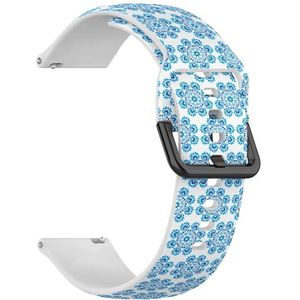 Compatibel met Garmin Forerunner 255S/255S Music/265S/Rey/Venu 2S/Venu 3S/Vivoactive 4S/Vivomove 3S, (Blauwe Bloemen Polish Folk Rose Lily Daisy Zonnebloem) 18 mm zachte siliconen sportband band