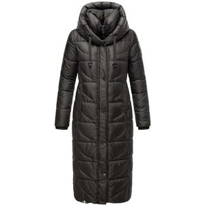 Navahoo Warme gewatteerde winterjas voor dames, extra lang, met capuchon, wafeltjes, XS-XXL, zwart, XL