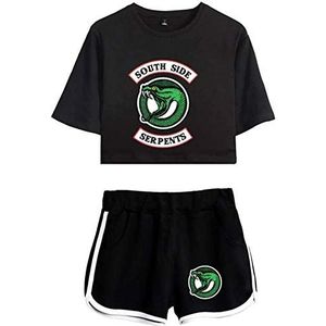 Nest Home Dames T-shirts met korte mouwen + korte broek sets sport streetwear kledingsets met Riverdale Southside Serpents print, zwart en zwart., M