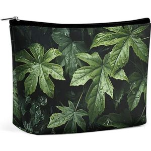 NKJJSTES Grote Capaciteit Cosmetische Tas Waterdichte Cosmetische Organizer Valentine Harten Gouden Vlinder Cosmetische Accessoires Organizer voor Vrouwen/meisje, Groene bladeren patroon, Eén maat