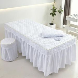 Wit,70x185cm(R),LDLCYCN Massagetafel Bedrok Met Gezichtsgat Spa Massage Bed Hoes Met Rok Schoonheidssalon Massage Matrashoes Sprei Ademende Beauty Bed Rok Vierkant Rond Hoofd