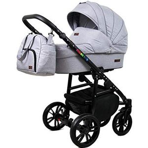 Kinderwagen 3 in 1 complete set met autostoeltje Isofix babybad babydrager Buggy Colorlux Black van ChillyKids Silver Flex 3in1 (inclusief autostoeltje)
