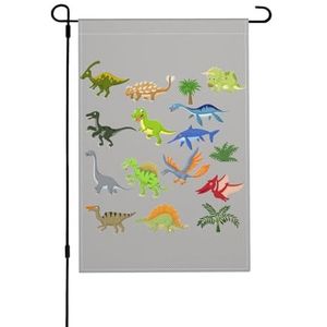 LAMAME Cartoon Dinosaur Afbeeldingen gedrukt Tuin Vlag Patio Decoratieve Vlag Dubbelzijdige Tuin Vlag