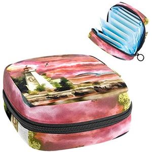 Maandverband Opbergtas,Draagbare maandverband Opbergzak,Vuurtoren, Meerkleurig, 4.7x6.6x6.6 in/12x17x17 cm