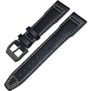 WCQSYY Echt Rundleer Horlogeband Voor IWC Mark XVIII Le Petit Prince Pilotenhorloge Band 20mm 21mm 22mm (Color : Black white black, Size : 22mm)