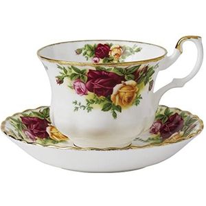 Royal Albert IOLCOR04698 Oude Country Rozen 2 Stuk Gift Vintage Serveren 1, met Bone China Theekop Bloemenpatroon, Fijn, Theekopje/Schotel Set