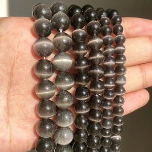 Natuursteen Roze Witte Maansteen Cat Eye Kralen Voor Sieraden Maken Gladde Losse Spacer Kralen Opaal Diy Charm Armbanden Ketting-Grijs-8mm 46pcs kralen