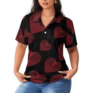 Vingerafdruk hart dames poloshirts met korte mouwen casual T-shirts met kraag golfshirts sport blouses tops L