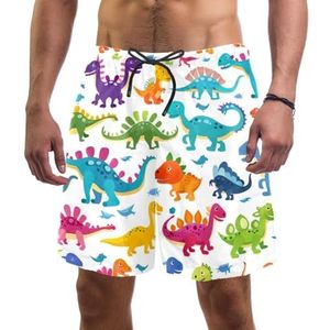 PAFEFO Cartoon mini-dinosaurussen boardshorts voor heren, sneldrogend, strand, zwemmen, sportpakken met zakken, Cartoon Mini Dinosaurussen, L