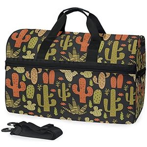 Cactus Kleurrijke Sport Zwemmen Gymtas met Schoenen Compartiment Weekender Duffel Reistassen Handtas voor Vrouwen Meisjes Mannen