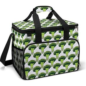 Groene broccoli grappige koeltas opvouwbare draagbare geïsoleerde zakken lunch draagtas met meerdere zakken voor strand, picknick, camping, werk