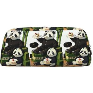 Panda's van vader en zoon lichtgewicht draagbaar leer met rits pennenetui 20,5 x 5,5 x 8 cm voor kantoor reizen make-up opbergtas, Zilver, Eén maat, Munt Pouch