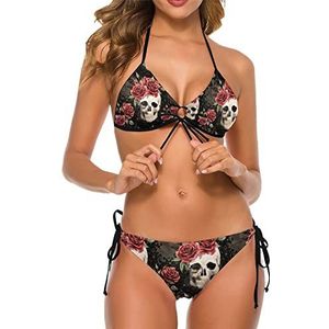 Aquarel Skull And Roses dames 2-delig bikini badpak tie-dye badpak zwemmen bikini set