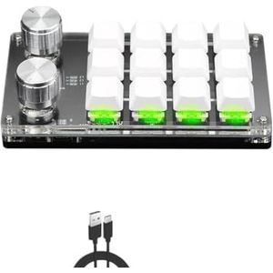 QPSJXN Compact mechanisch toetsenbord met 12 toetsen met programmeerbare macro's, volledig afgeweerd met hete zenderlijn en RGB-achtergrondverlichting (K12-RGB-wit)