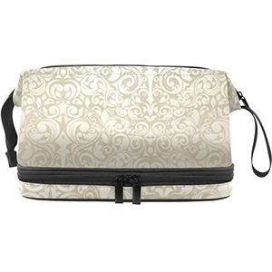 Multifunctionele opslag reizen cosmetische tas met handvat, koninklijke crème witte bloem patroon, grote capaciteit reizen cosmetische tas, Meerkleurig, 27x15x14 cm/10.6x5.9x5.5 in