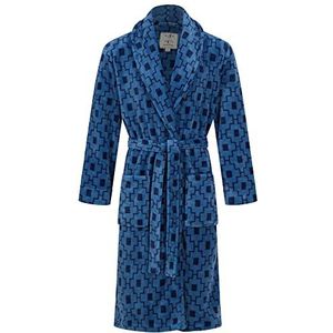 Warme fleece ochtendjas voor heren, blauw geometrisch patroon, Blauw geometrisch, L