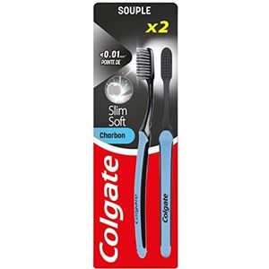 COLGATE - Tandenborstel COLGATE Slim Zachte Actieve houtskool - Tandenborstel met actieve kool - Zacht - Reinigt met precisie - 2 stuks