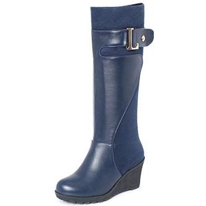 CuteFlats Dames sleehak lange schacht laarzen, blauw, 49 EU