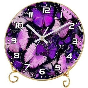 YTYVAGT Wandklok, klokken voor slaapkamer, werkt op batterijen, vlinder paarse fans, ronde stille klok 9,4 inch