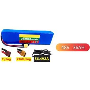 Elektrische fietsaccu 48v 36Ah 18650 lithium-ion accu 13 snaar 2 en + oplader (Color : 1, Size : 13S2P battery pack (XT60))