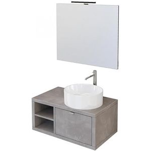 IMPERIAL BAGNO - Badkamerkast 80 cm, betonlook, warmwit, met plank links en spiegel Domino