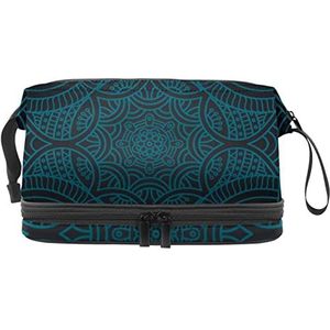 Grote capaciteit reizen cosmetische tas,Mandala psychedelische henna, make-up tas, waterdichte make-up tas organisator, Meerkleurig, 27x15x14 cm/10.6x5.9x5.5 in