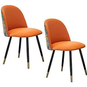 GEIRONV Leer Dining Chair Set van 2, 43 × 43 × 82 cm Modern ontwerp met metalen voeten Keukenstoel for woonkamer slaapkamer make-up stoel Eetstoelen (Color : Orange)