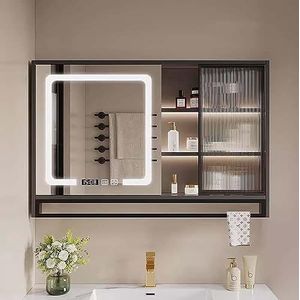 UkewEi LED verlichte make-up spiegelkast, houten ingelijste wandgemonteerde ijdelheid medicijnkast, anti-condens make-up spiegel, aanraakschakelaar (kleur: C, maat: 80 cm)