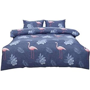 XYWHPGV 3-delige dekbedovertrek beddengoed set (1 dekbedovertrek + 2 kussenslopen) lichtgewicht microvezel goed ontworpen bloemmotief - comfortabel, ademend en zacht marineblauw + vogelkoning(64d57 e
