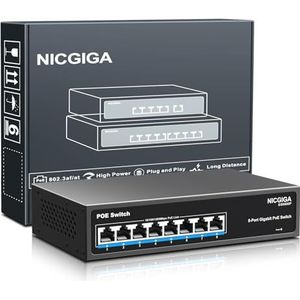 8-poorts Gigabit PoE-switch onbeheerd, 8 poorten PoE+@120W, 802.3af/at, NICGIGA 8-poorts 1000Mps netwerk-Power-over-Ethernet-switch, zonder ventilator.